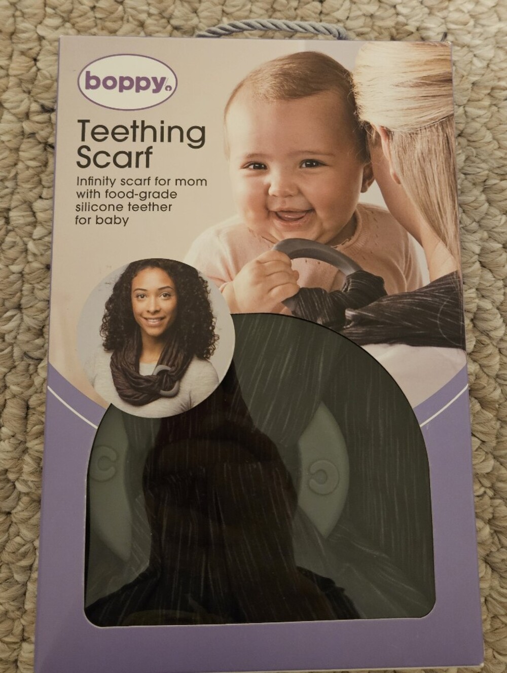 Boppy Teething Scarf Infinity Silicone Teether Heather Black/Gray NIB